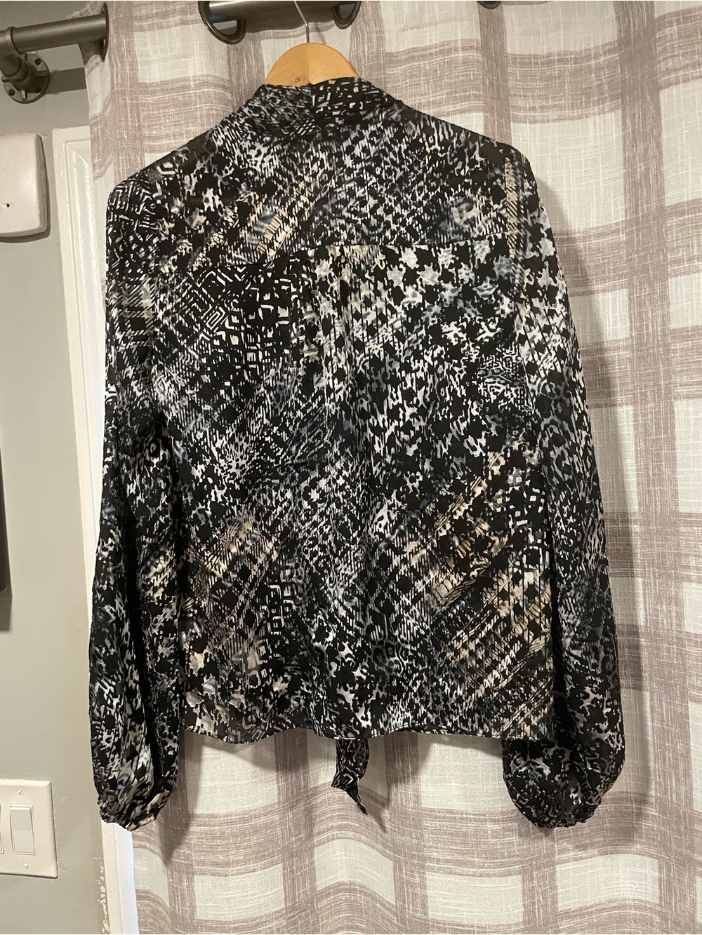 Ramy Brook Black & White Printed Tie-Neck Blouse - Picture 3 of 5